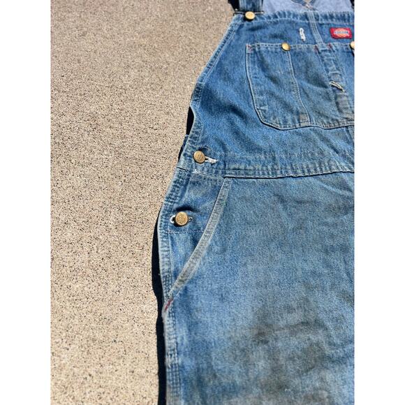 Vintage Dickies Overalls Men Size 42x32 Blue Distressed Cotton Denim Button Fly - Picture 6 of 13